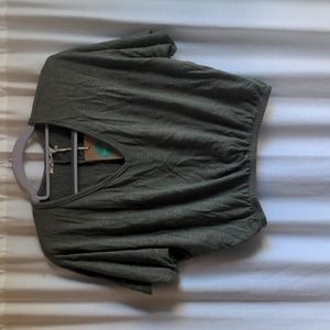 Olive Cop Top with Elastic Wasteband